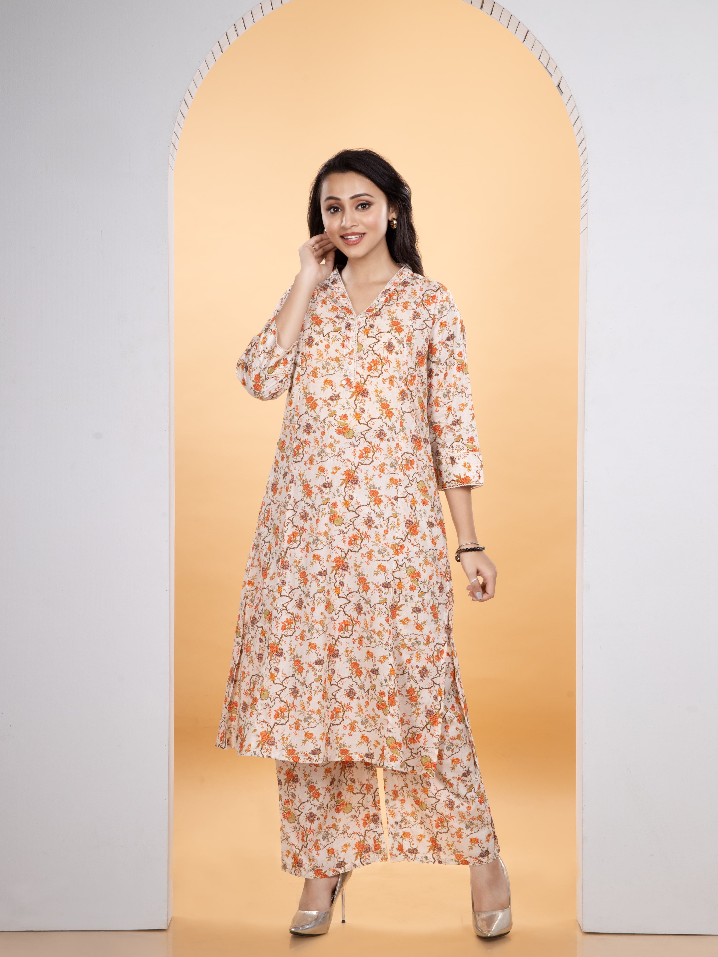 DESIORA Pure Cambric Cotton Kurti with Palazzo Set
