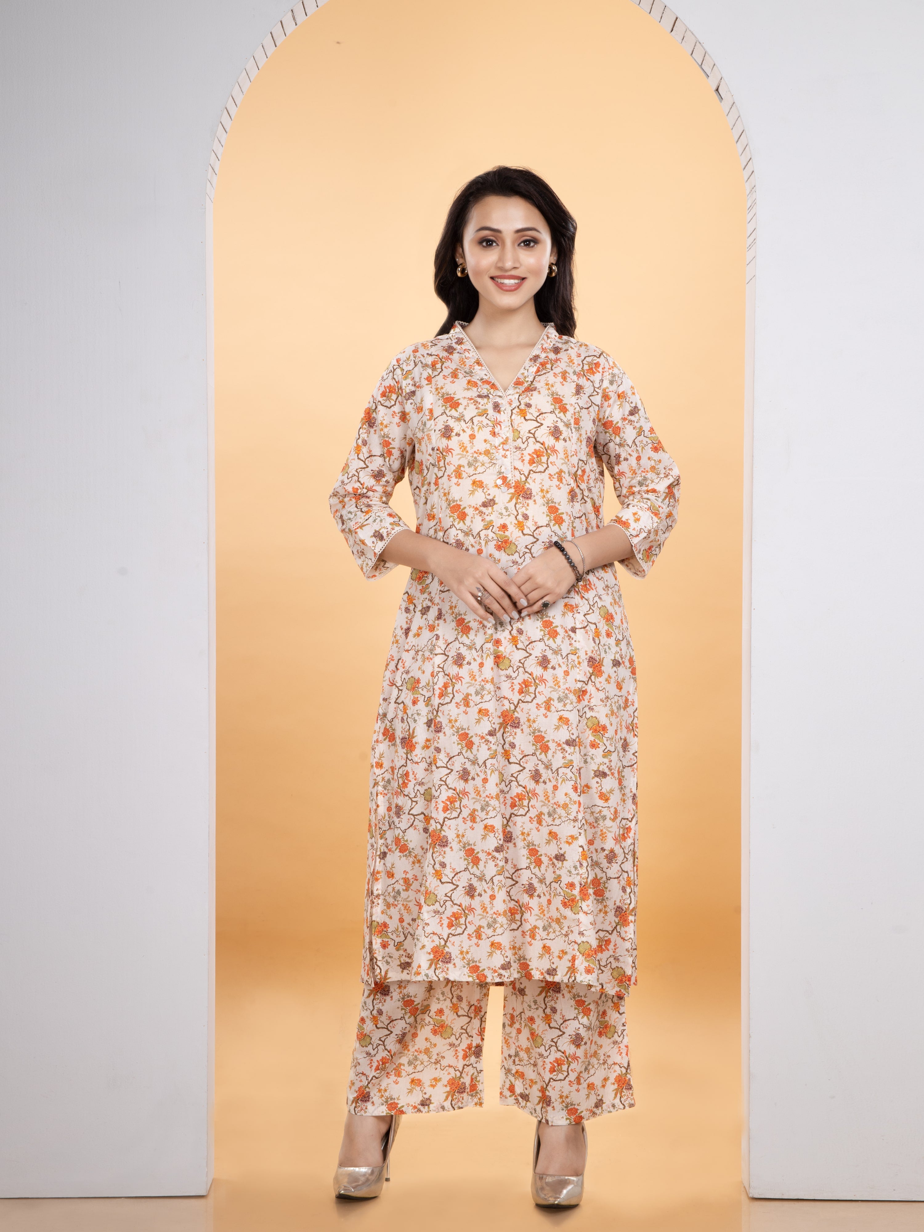 DESIORA Pure Cambric Cotton Kurti with Palazzo Set
