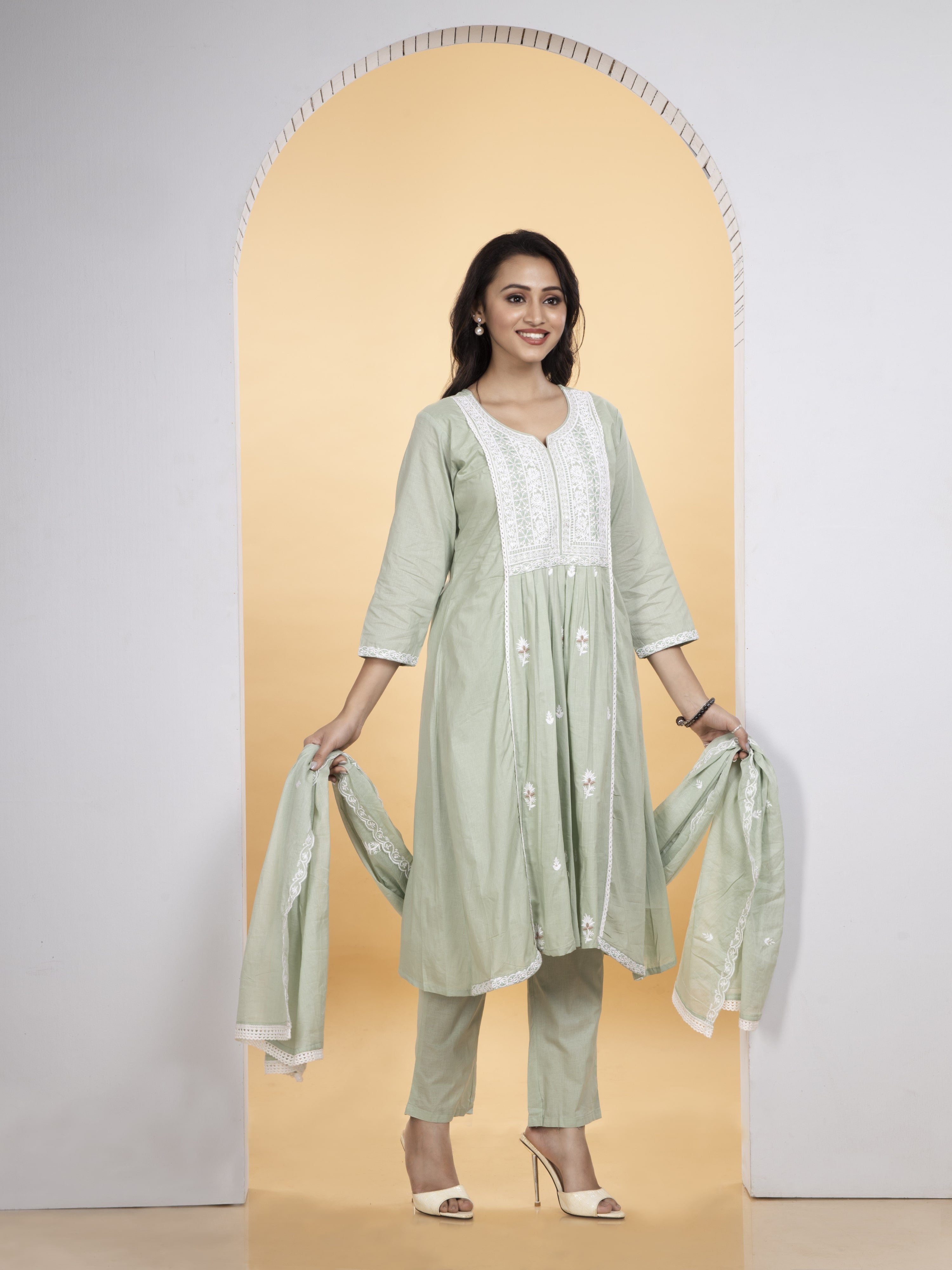 DESIORA Pure Cotton Kurti, Pant & Dupatta Set