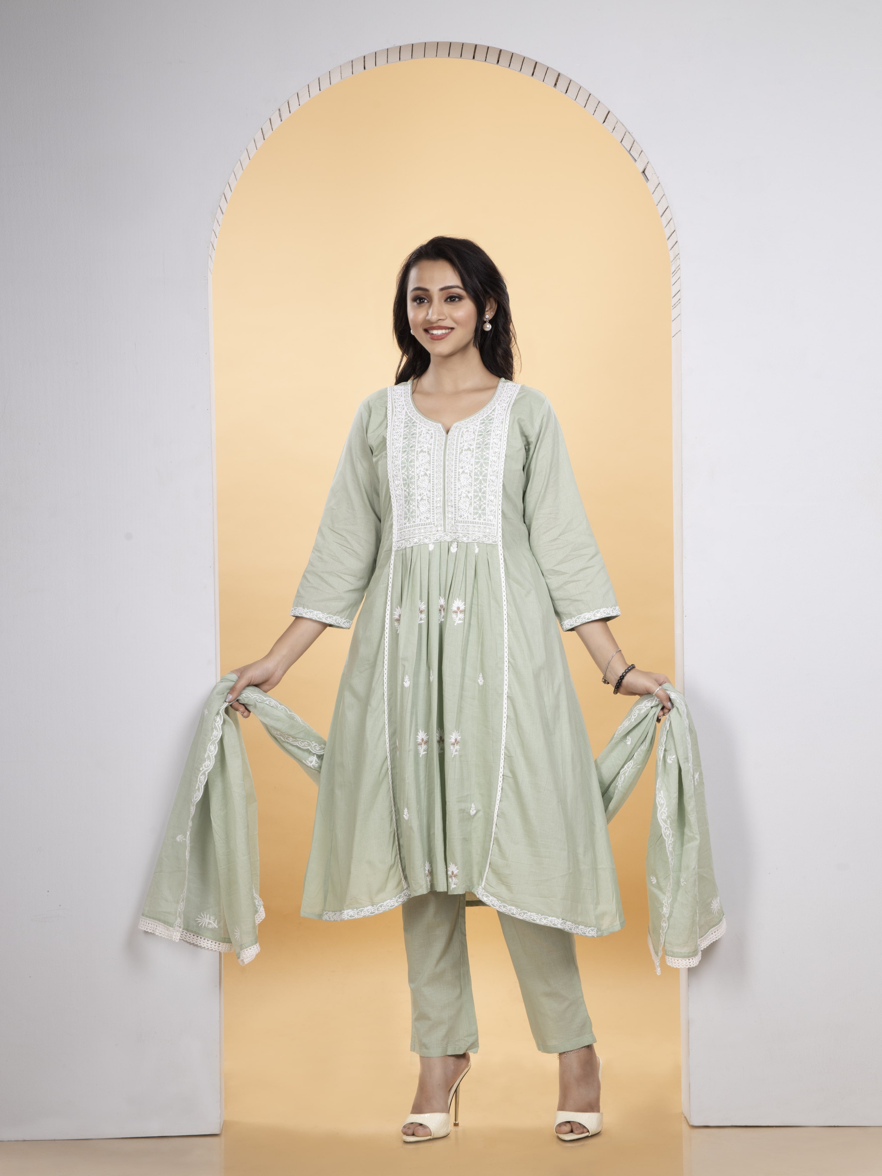 DESIORA Pure Cotton Kurti, Pant & Dupatta Set
