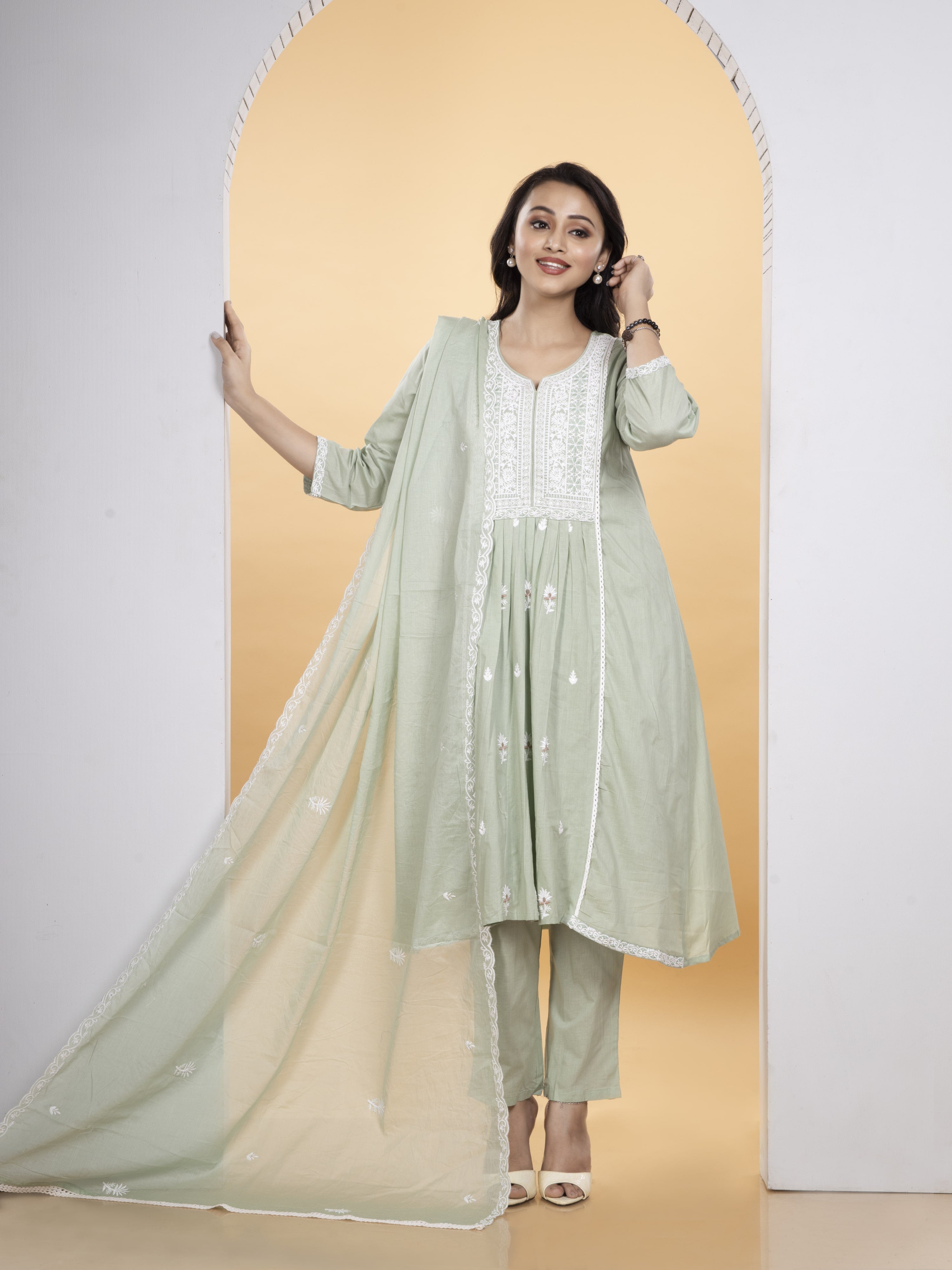 DESIORA Pure Cotton Kurti, Pant & Dupatta Set