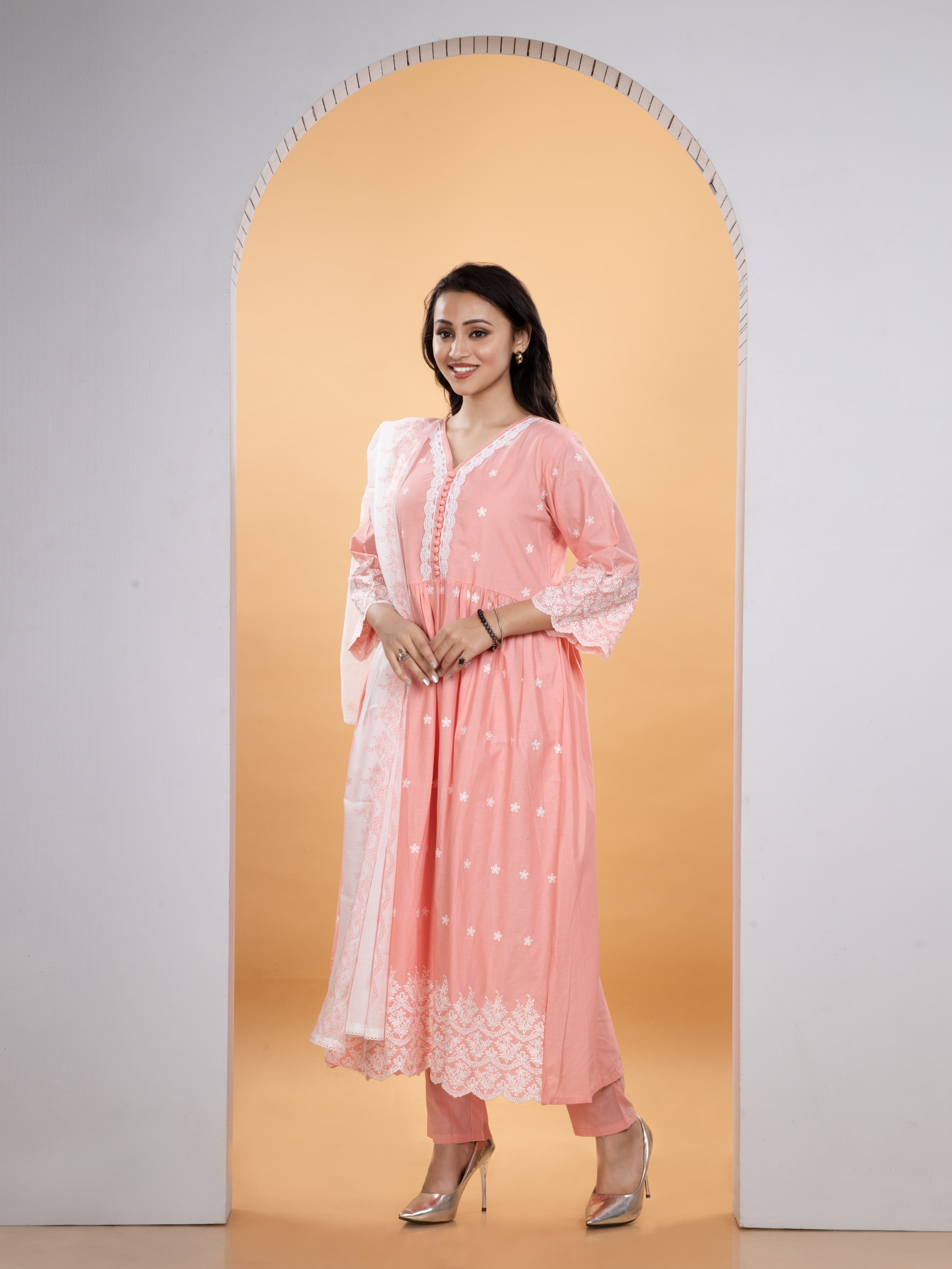 Flared Kurti, Pant and Dupatta set