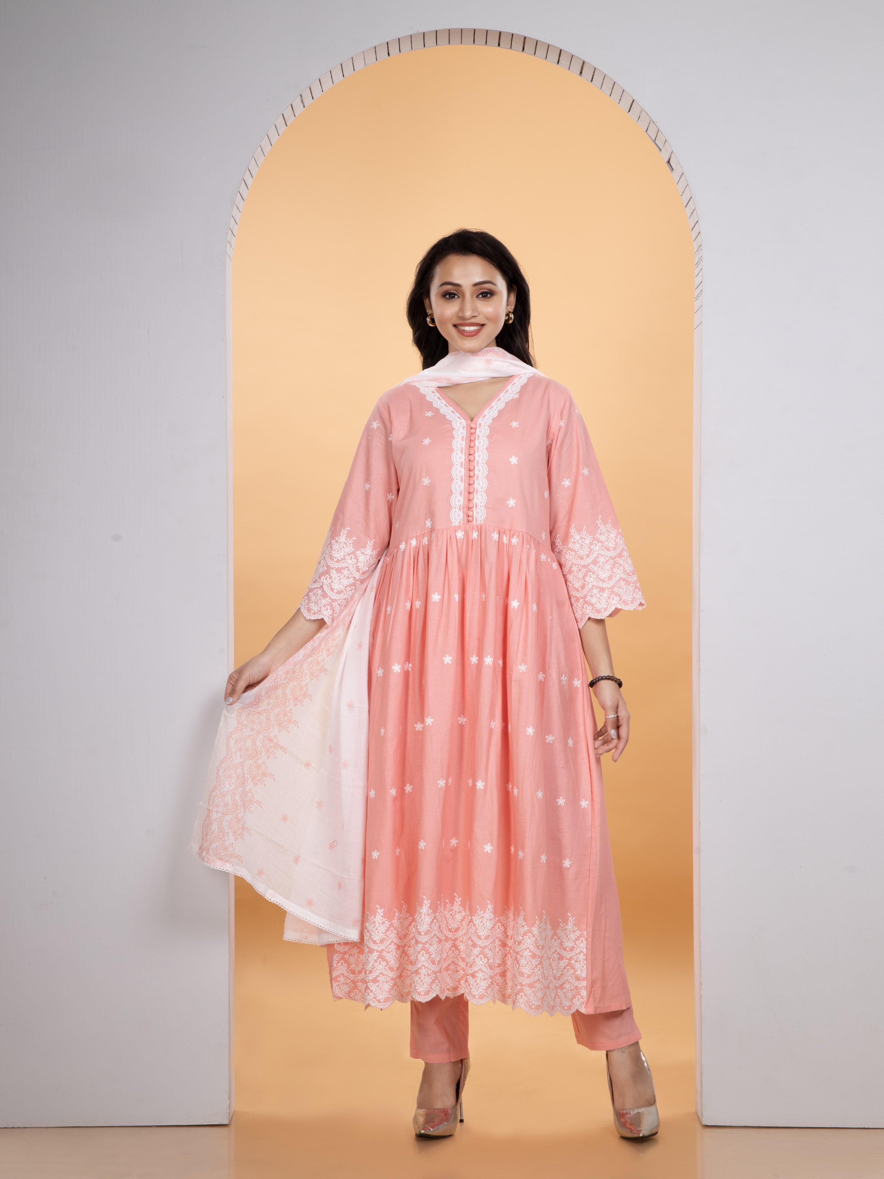 Flared Kurti, Pant and Dupatta set