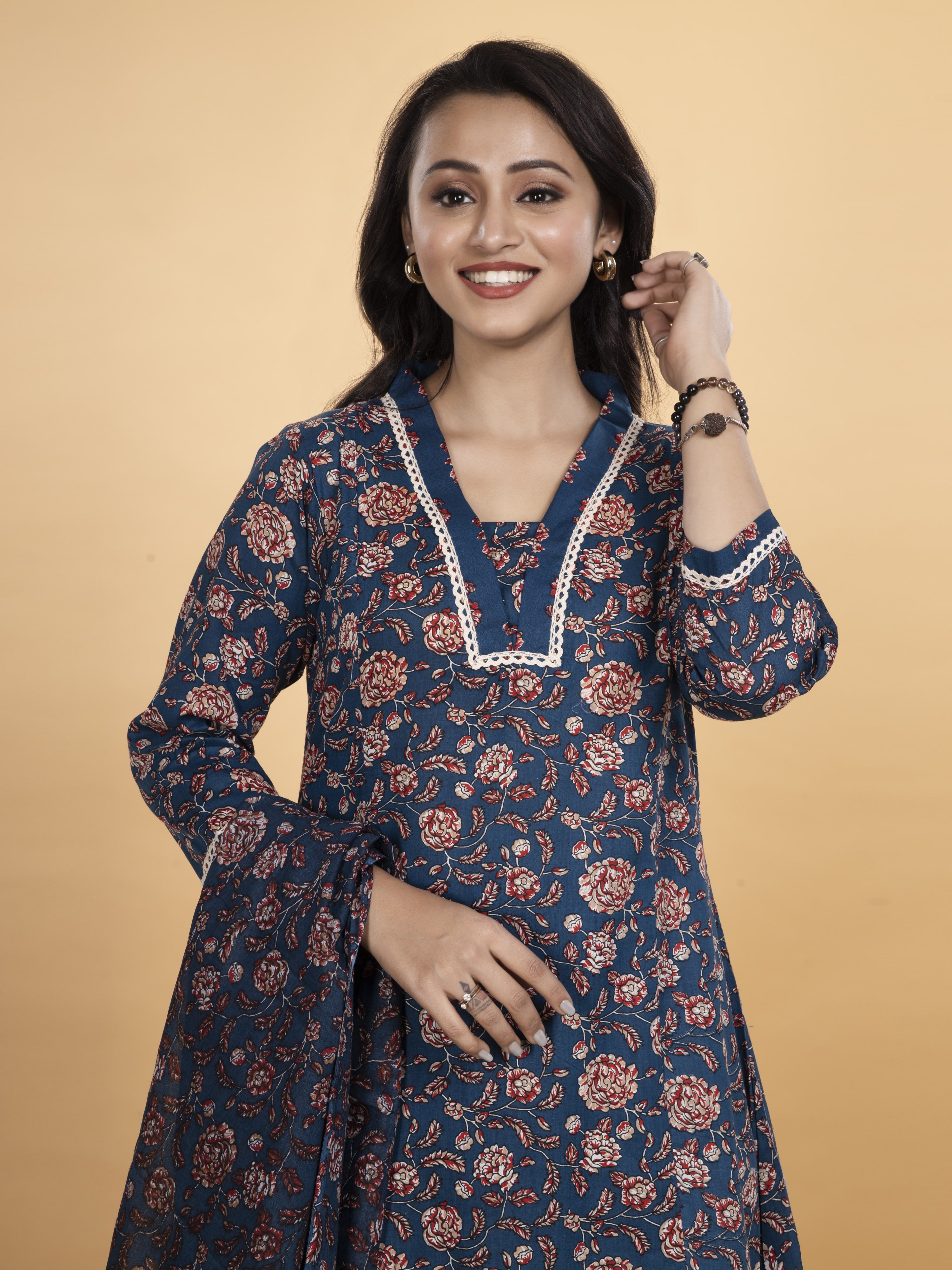 Dark Blue Pure Cotton A-Line Kurti