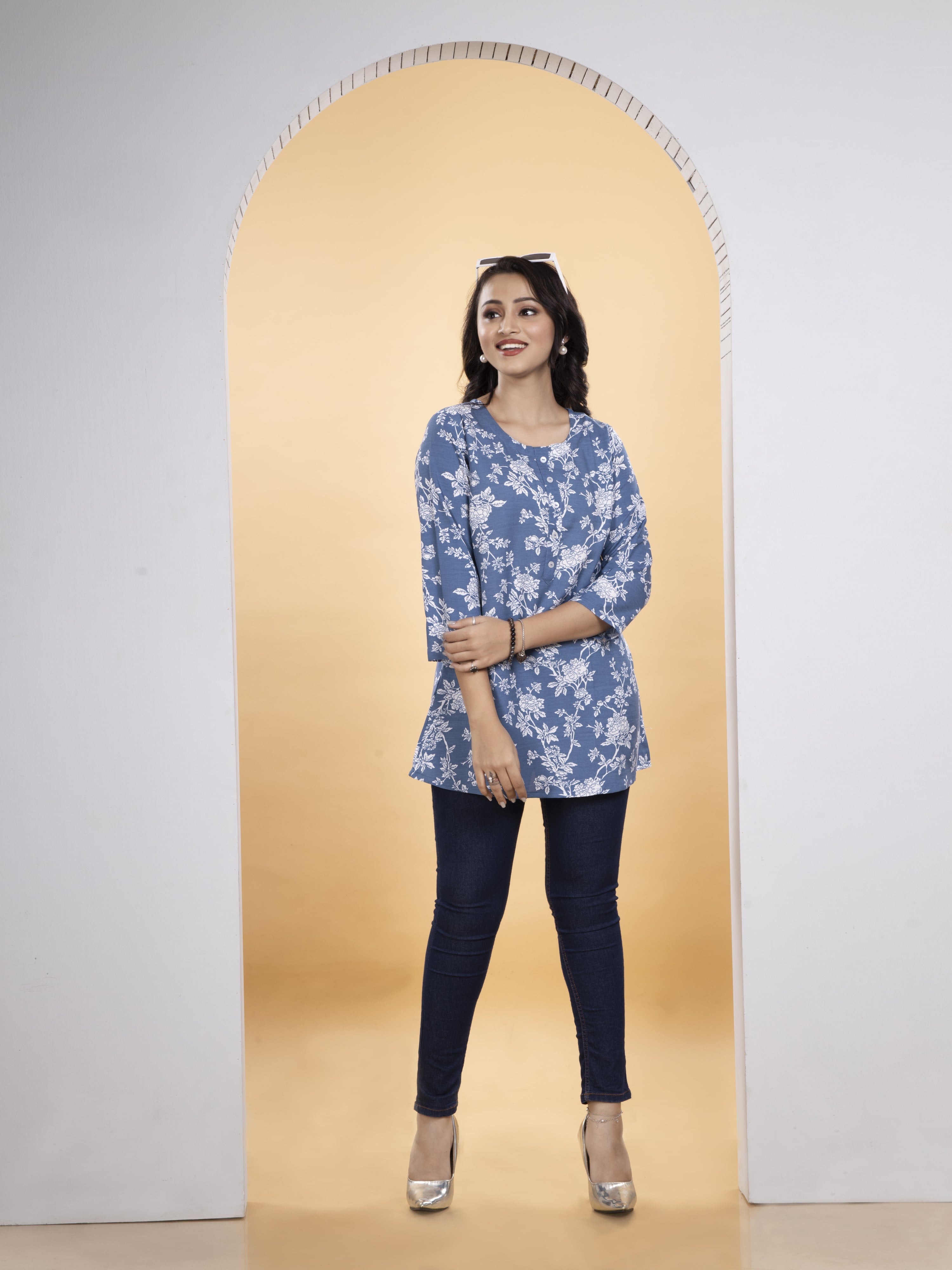 Women Floral Print Angrakha Kurti