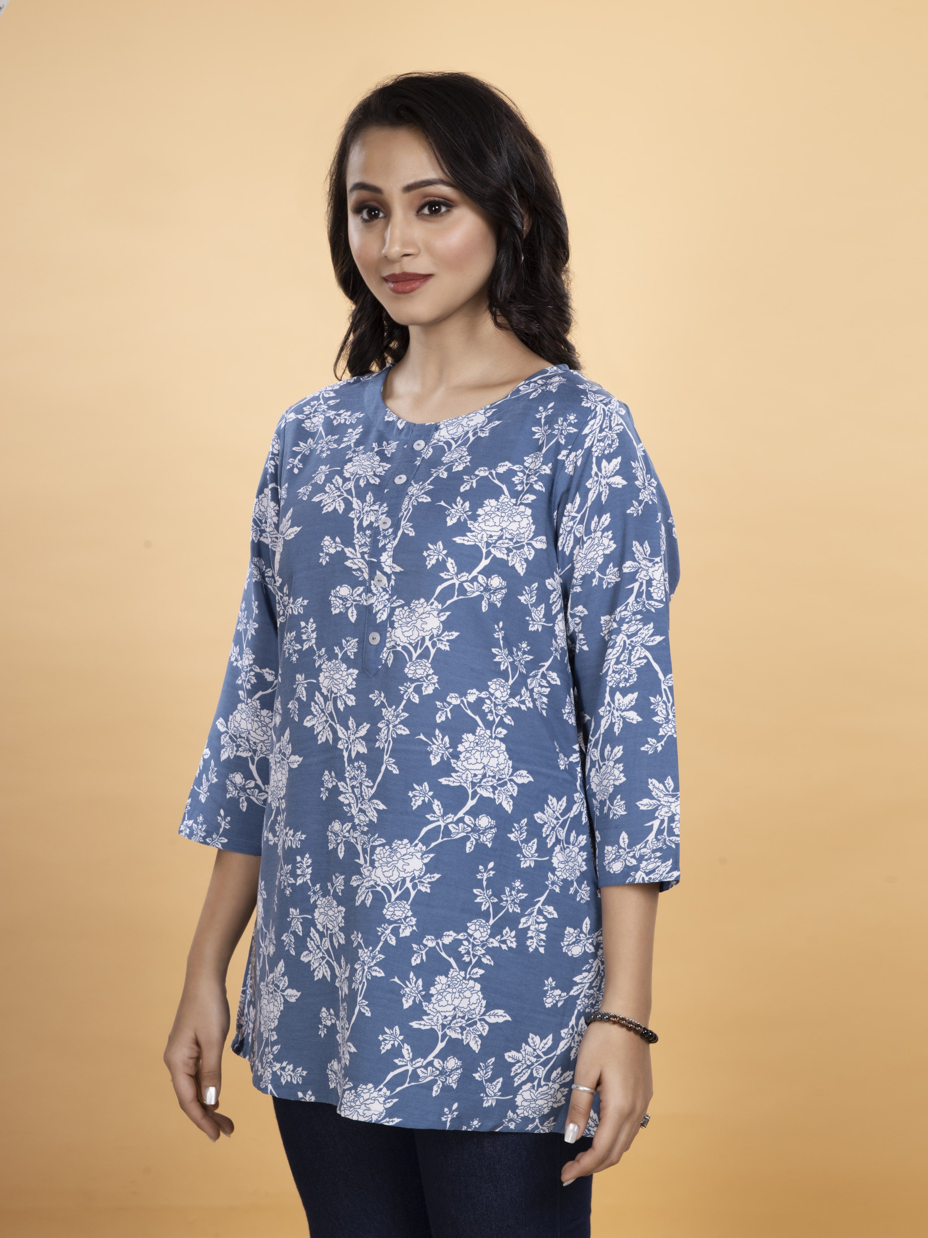 Women Floral Print Angrakha Kurti