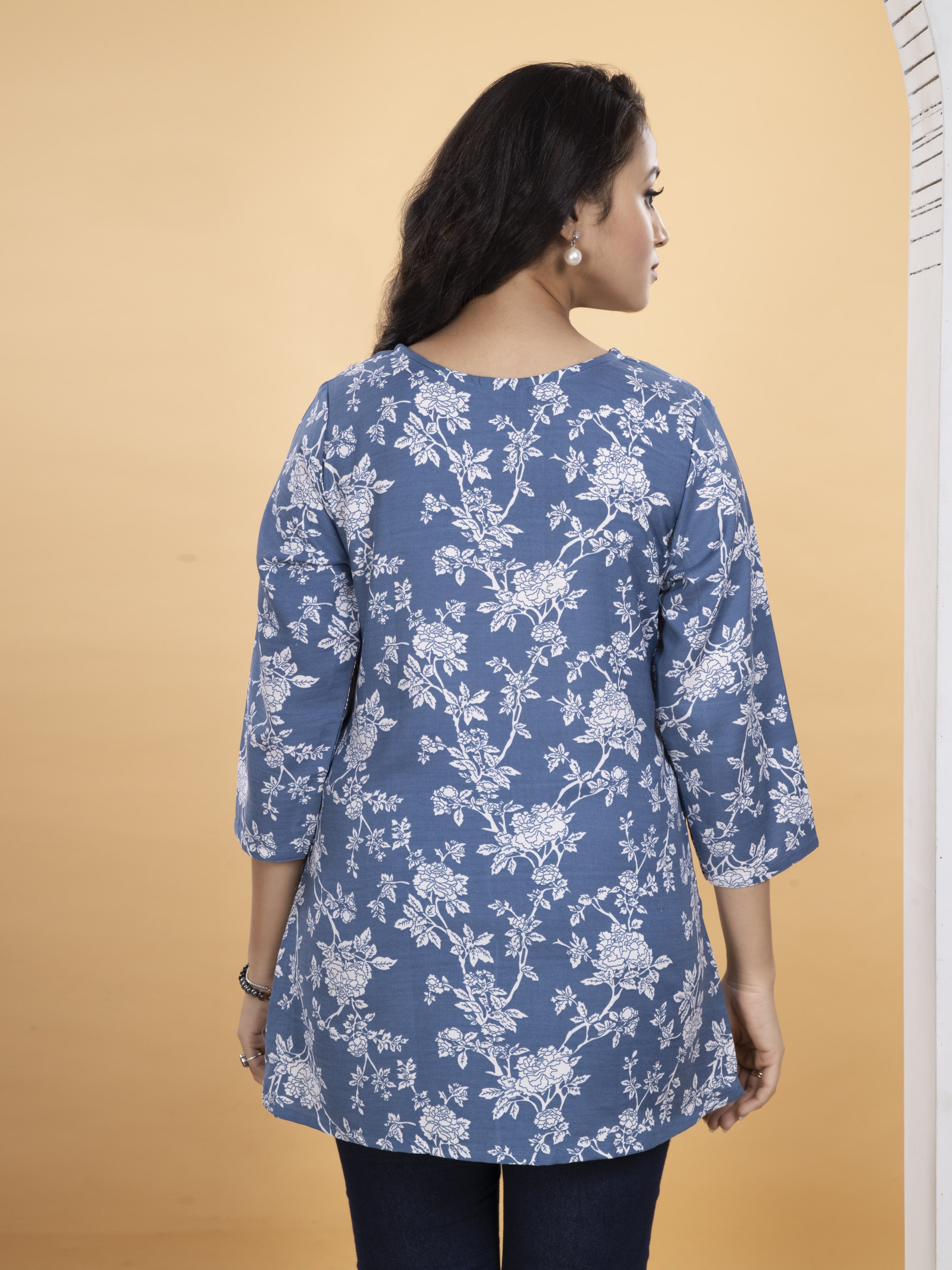 Women Floral Print Angrakha Kurti